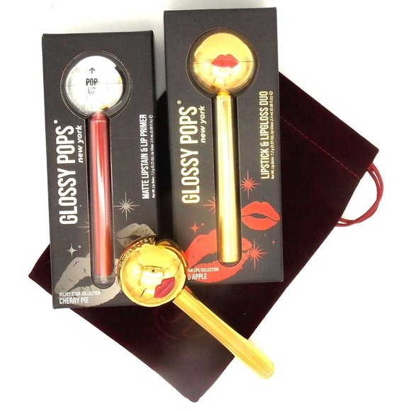 Glossy Pops Bundle Big Apple Lipstick Lipgloss Duo Cherry Pie Lipstain Primer - Picture 2 of 9